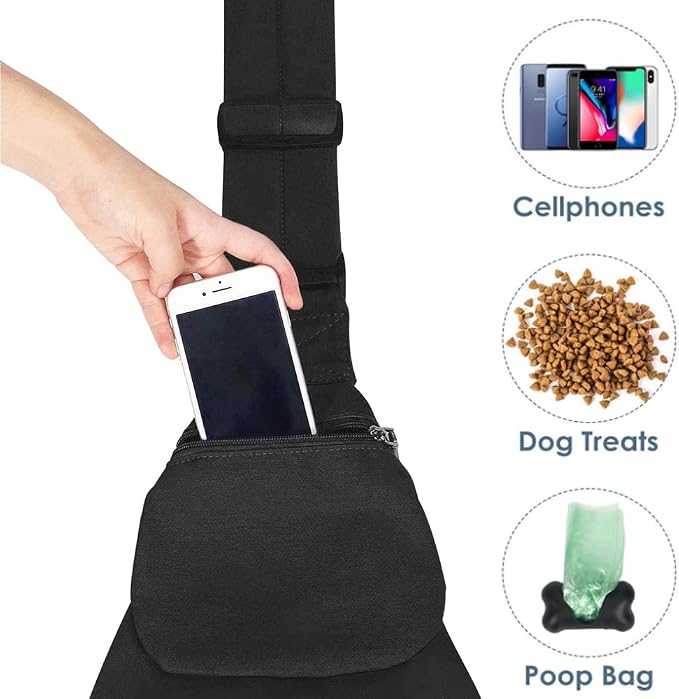 Lukovee Pet Sling, Puppy Small Pet Cat Carrier with Safety Hook | Hands-Free,Padded Strap, Breathable, Adjustable, Storage Pocket, Tote Bag Shoulder Bag with Front Pocket (Black, S)
