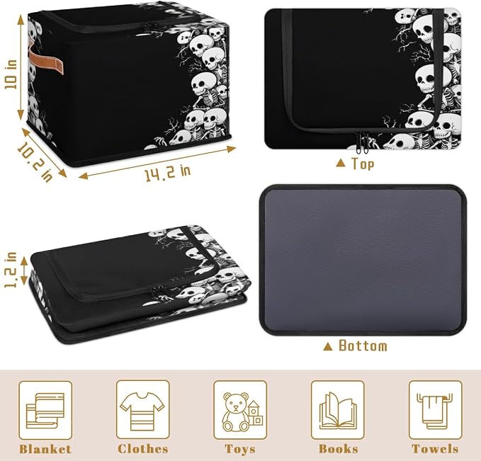 Skeleton Storage Bins With Zipper Lid, Collapsible Trunk Organizer, Car Organizers and Storage Bins with Lids, Halloween Decorative Storage Boxes with Handle, Home Storage Baskets for Organizing