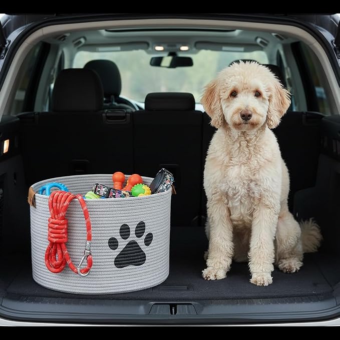 Morezi Dog toy bin pet cat toy box baskets in large suff storage - Perfect for collect toys, grooming stuff, closthing, diapers for Living Room, Playroom, Closet, Home - Gray