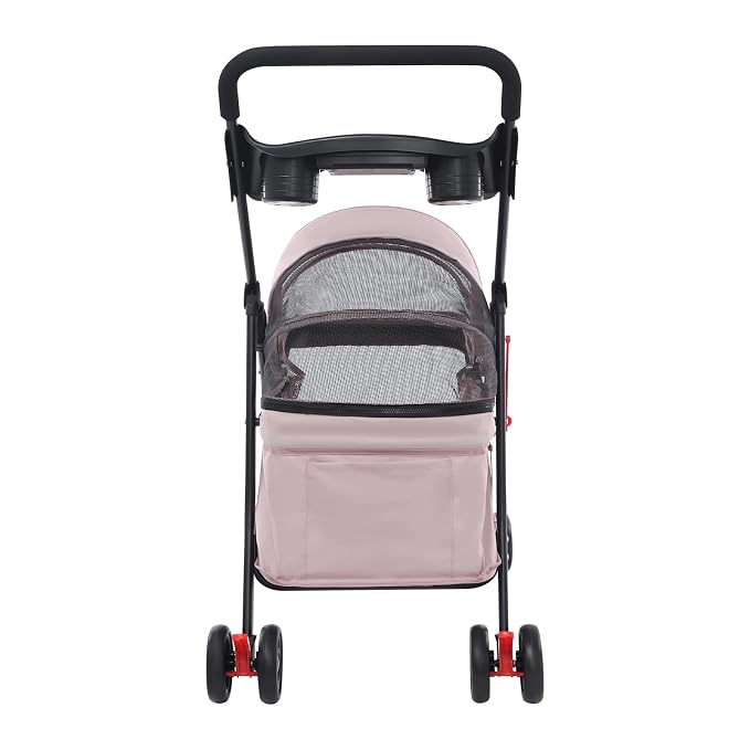 Pet Stroller for Small Medium Dogs Cats 40 lbs, Foldable Dog Stroller with Storage Basket and Cup Holder, Portable Pet Travel Cart with Breathable Mesh Canopy (Pale Pinkish Grey)