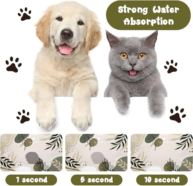 Bohemia Tropical Leaves Pet Feeding Mats - Waterproof, Absorbent Dog Cat Food and Water Bowl Mats - 17 * 30 inch