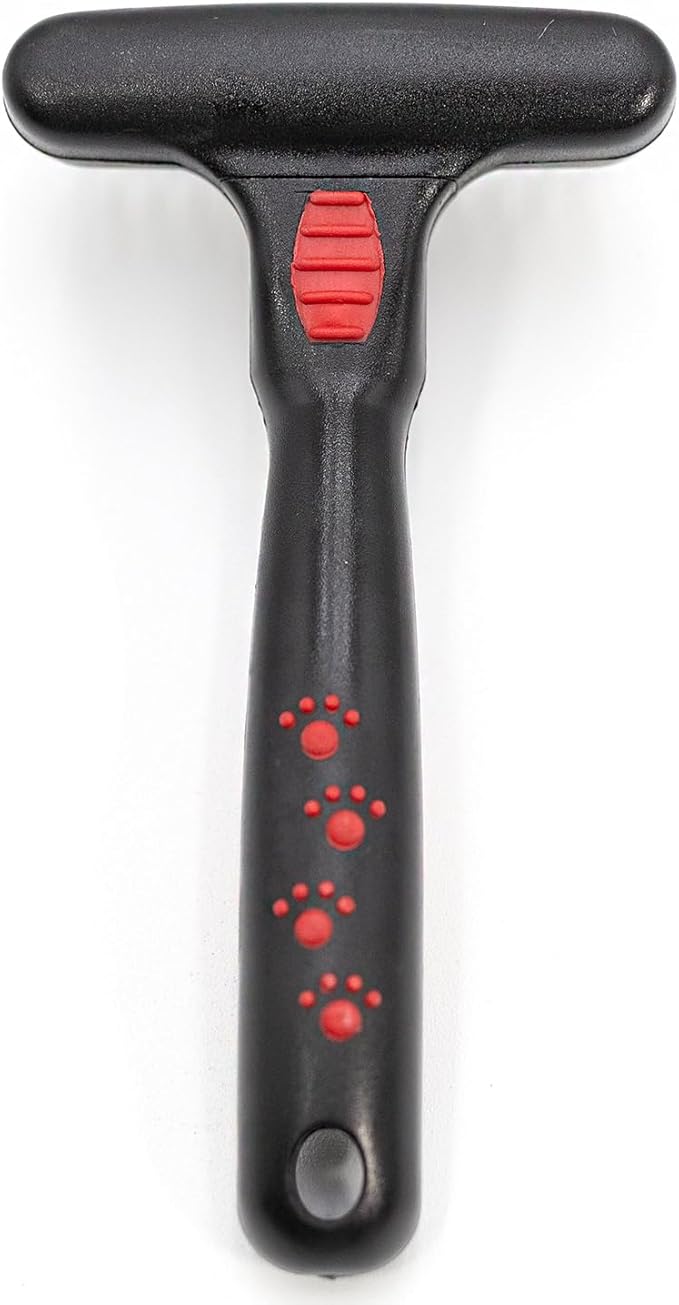 Jeffers Pet Magic Spring Undercoat Rake, Black & Red, 13 Long Pins - Rotating Retractable Teeth for Dogs, Cats - Grooming Tool for Shedding, Detangling, Removing Fur and Mats - Black Red
