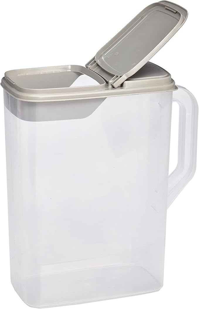 Buddeez Pet Food Storage Container - 8 Quart Capacity Dog / Cat Food & Bird Seed Container with Durable EZ Grip Handle, Flip Gray Lid (includes 1 Cup Clear Scoop) | Durable dry-food storage, For dog food, cat food or bird seed, Includes scoop, desk pet...