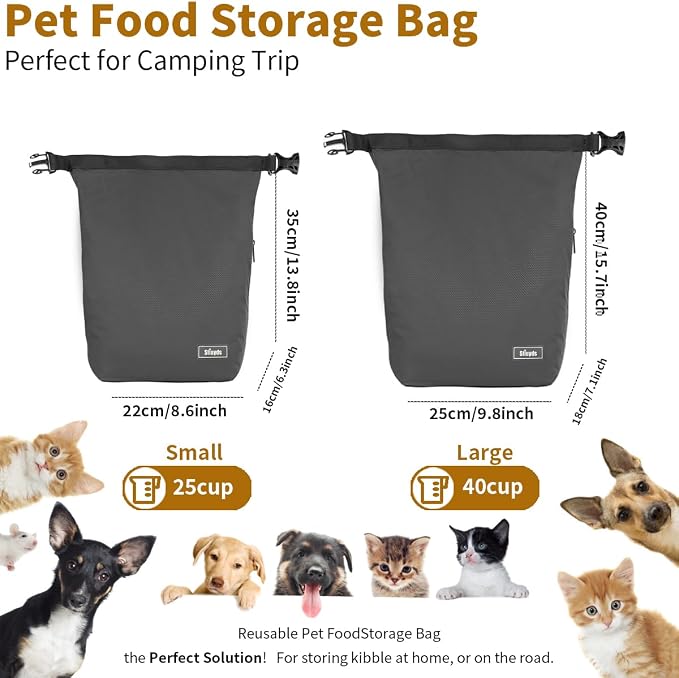 Travel Dog Food Container Pet Food Storage Bag Containers 2PCS Collapsible Travel Dog Bowls Waterproof Camping Storage Essentials Kibble Carrier 20L Easy to Clean (Grey, Large)