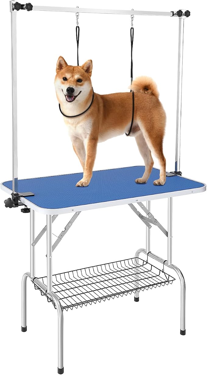 VEVOR Pet Grooming Table, 36 x 24 Inch with 2 Height Adjustable Arms, 330LBS Static Weight Capacity, Foldable Dog Groom Station with No-Sit Haunch Holder with Grooming Loop, for Medium and Small Dogs