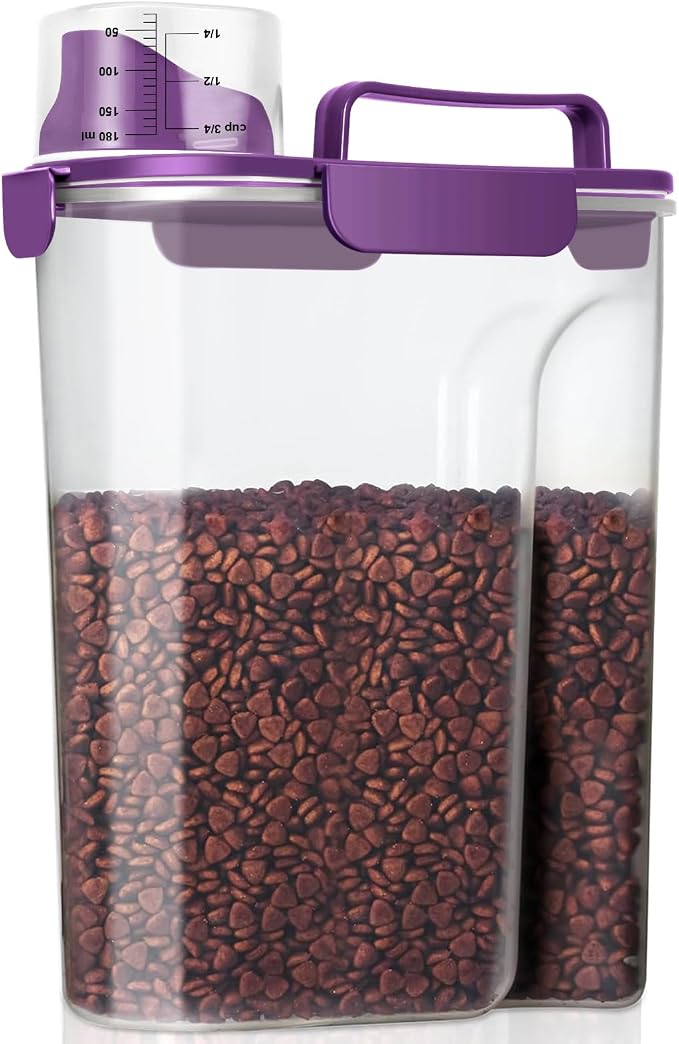 LEAWALK 5-7Lbs Airtight Pet Storage Container, Upgraded Large Nozzle With Handle Design For Cat Dog Bird Food and for Small Animal Kibble, Oatmeal, Rice, Flour, Brown Sugart-Deep Purple