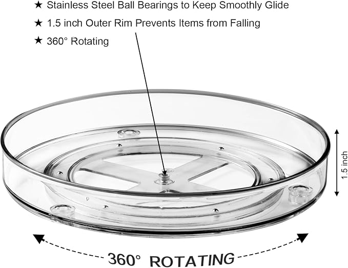 Amolliar Lazy Susan Organizer, 11" 4 Pack, Turntable Organizer for Cabinet | Lazy Susan for Fridge, Kitchen, Pantry Organizer and Storage, Rotating Tray, Spice Rack Condiment, Under Sink Organizer