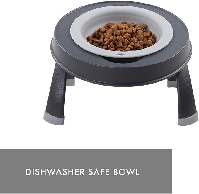 Dexas Pets Elevated Pet Feeder, Small, 1.5 Cup Capacity, Light Gray, Raised Pet Food and Water Bowl