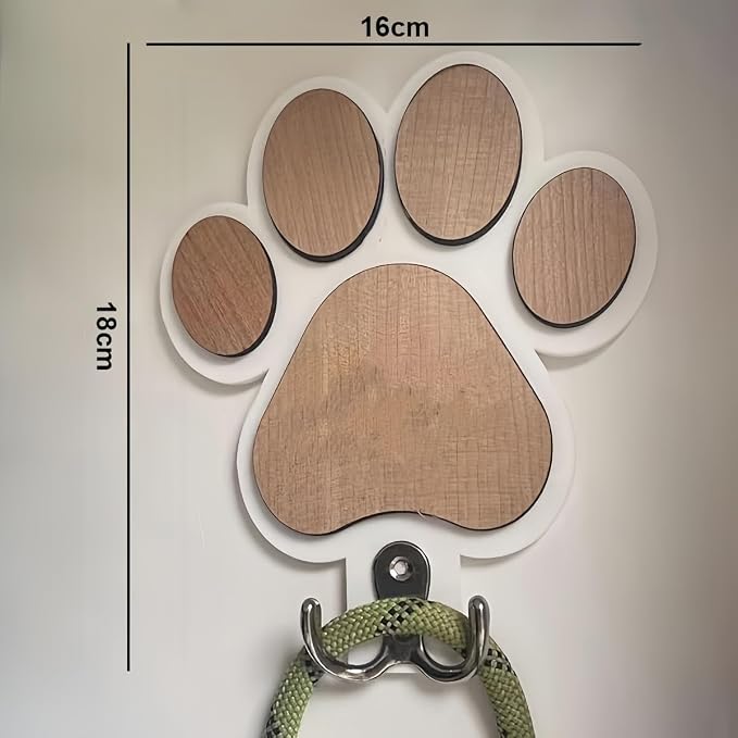 Personalized Dog Lead Holder, Custom Paw Print Wooden Leash Hook, Wall Mounted Pet Organizer with Engraved Name, Farmhouse Entryway Decor for Dog Lovers