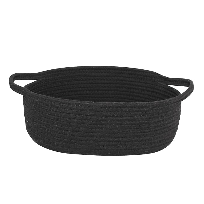 Small Basket for Gifts Empty, Woven Cotton Rope Gift Basket, Cute Kids Dog Cat Toy Bin Box, Baby Nursery Organizer, Decorative Storage Bin for Shelves, Easter, Home Decor, 13"x9"x5", Black