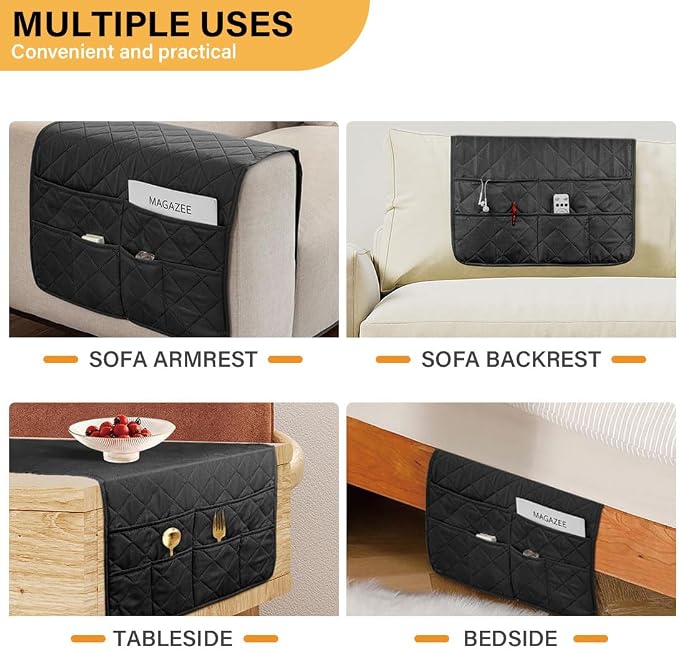 Sofa Armrest Organizer Waterproof Armchair Caddy for Couch Remote Control Holder for Recliner Non Slip Recliner Caddy with 6 Pockets for Magazine, Tablet, Phone, iPad, Wine Red