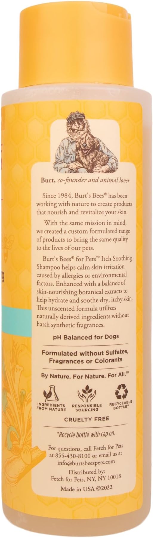 BURT'S BEES FOR PETS Itch Soothing Dog Shampoo for Itchy Skin, pH Balanced Honeysuckle with Skin-Conditioning Honey, 95%+ Natural Origin Formula, No Sulfates, Fragrances, or Colorants, 16 Fl Oz