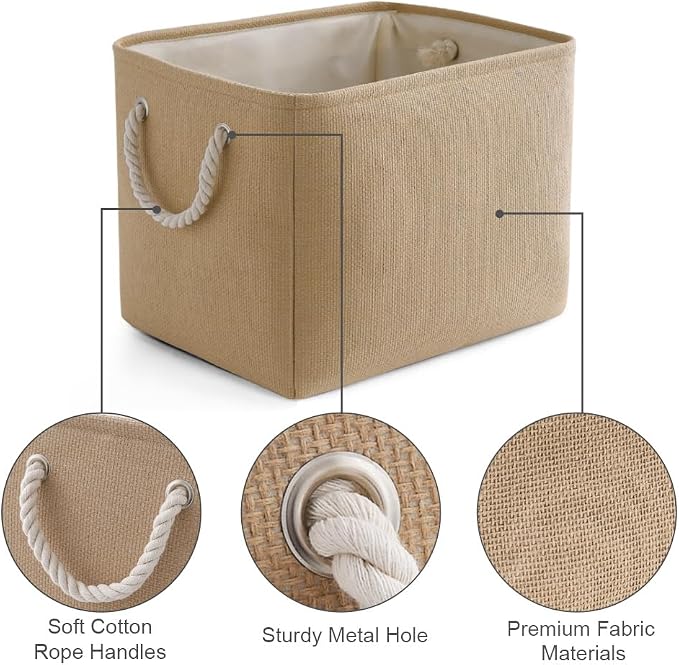 Organization and Storage Basket for Organizing - 3 Pack 16x12x12 inch Cube Fabric Storage Cubes, Storage Bin for Shelves Gift Closet Organizer Cloth Toy (Beige)