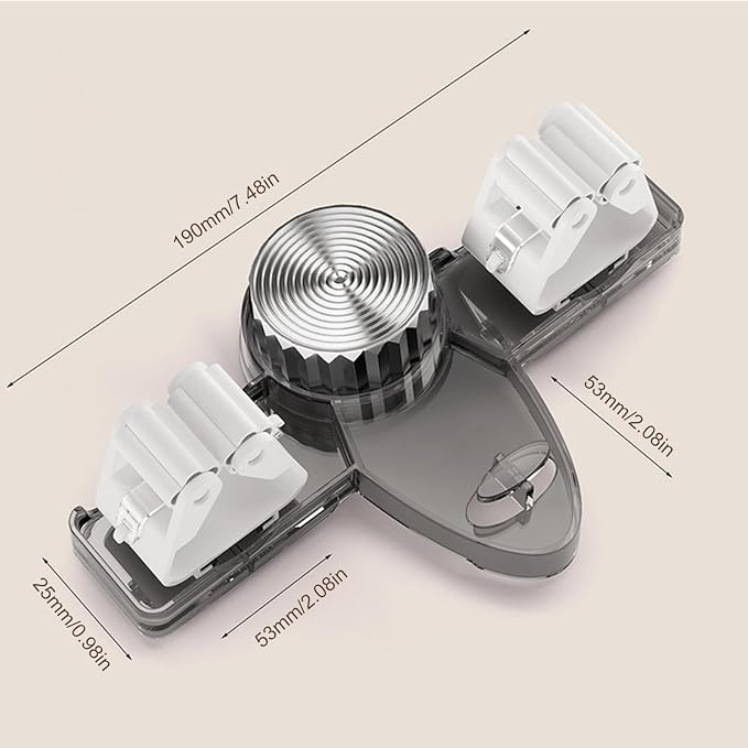 Suction Cup Mop Holder, No Drill Mop and Broom Rack Wall Mounted with Hooks and 2 Clips, Removable Broom Holder Mop Hanger for Bathroom, Kitchen, Office, Utility Room, Laundry, Garage (Grey)