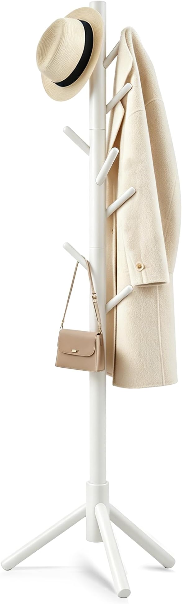 Wooden Coat Rack Freestanding | Coat rack with 8 Hooks & 3 Adjustable Sizes for Clothes, Space-Saving Design for Bedroom Office Entrance Holds Hats Coats