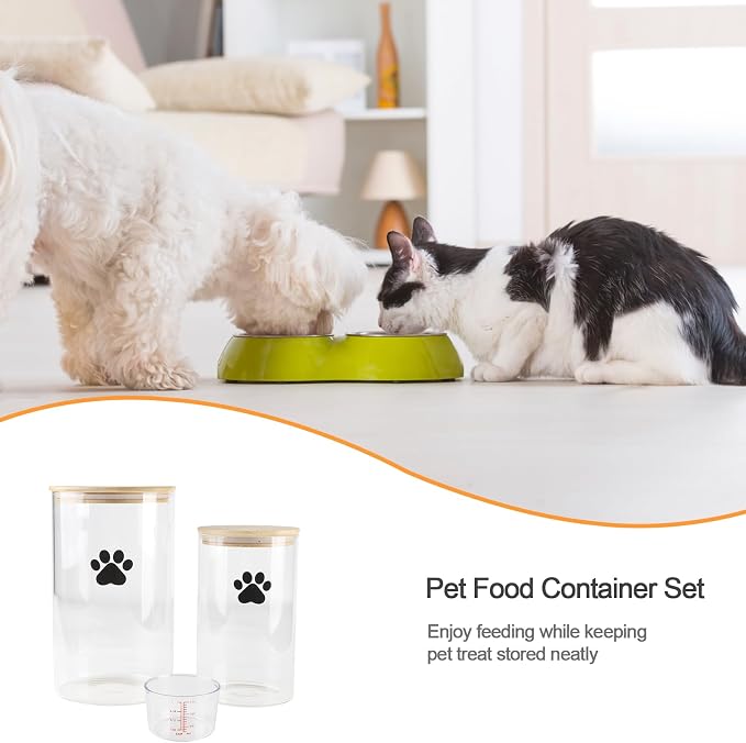 Glass Dog Treat Jars Set of 2,135oz+68oz Round Dog Cat Food Container with Bamboo Lids,Airtight Cat Treat Jar, Puppy Food Cookie Jar-Keep Fresh Crispy