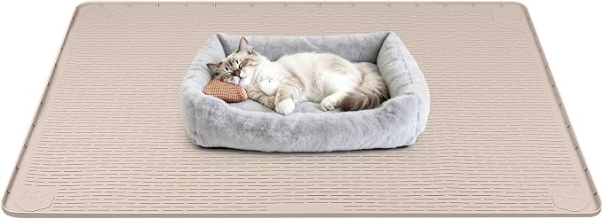 Silicone Cat Bed Mat 40"x40" Pet Crate Mat for Cat Cage, Khaki | Extra Large Cat Sleeping Mat, Non-slip, Washable, Waterproof Pet Bed Mat with Raised Edge, Pet Playpen Mat to Protect Floors