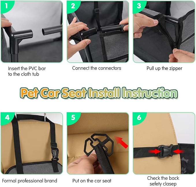 Dog Car Seat Puppy Portable Pet Booster Car Seat with Clip-On Safety Leash and Stable Fram, Anti-Collapse,Perfect for Small Pets