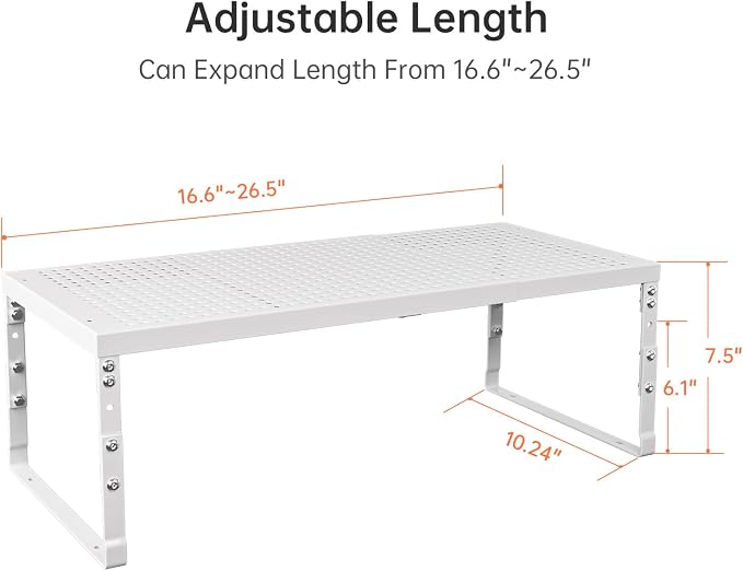 Cabinet Shelf,Expandable Adjustable Stackable Kitchen Organizer,for cabinets, Kitchens, countertops, bathrooms Shelf Organizer(1Pack/White,Large)