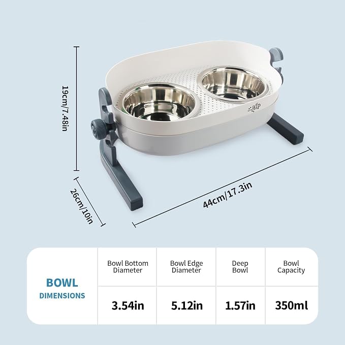 All for Paws Height Adjustable Cat Elevated Bowls Stainless Steel Dog Food Water Bowls, Height Adjustable Cat Feeder Mess Proof Pet Feeding Bowls for Small to Large Size Cats