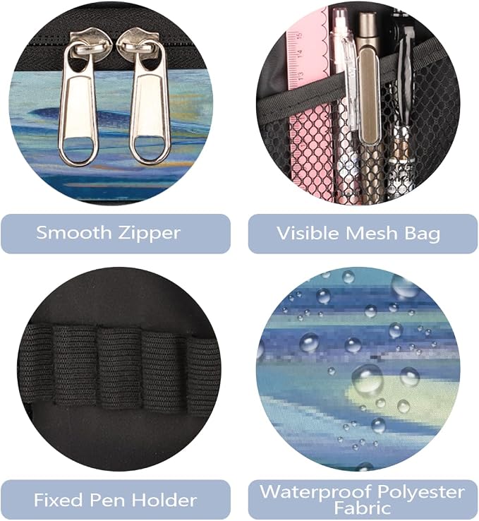 Cute Pencil Case for Girls Boys, Water Lilies Dragonfly Art Portable Pencil Bags Pouch Pen Case Organizer with Zipper for School College Office