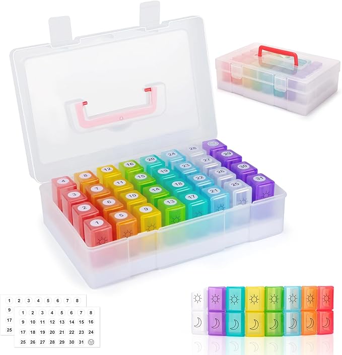 Monthly Pill Organizer 2 Times a Day,30 Day Pill Organizer 2X a Day,Pill Boxes and Organizer 2 Times a Day with Travel Case,Moth Pill Box Am Pm Month Pill Box Organizer with 32 Daily Compartments