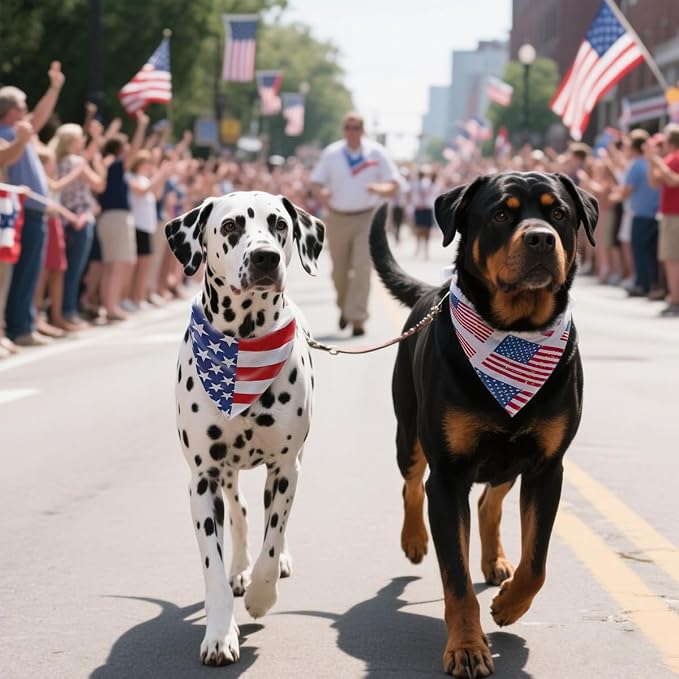 2PCS Dual-Layer Design Patriotic Dog Bandanas Outfit,Large Summer Triangle Reversible Memorial Day Independence Day American Flag 4th of July Scarf for Big Boy and Girl Dogs Red White Blue