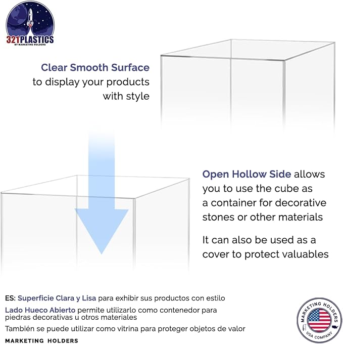 8" x 8" x 12" Clear Acrylic Display Box with One Open Side No Lid Versatile Rectangular Lucite Merchandise Storage Bin or Retail Product Riser by Marketing Holders