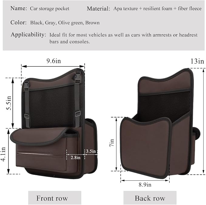 DXNQ Car Organizer Storage Between Seats, Leather Large Capacity Automobile Handbag Hanging Store Content Bag, Auto Console Organizer Holder for Snack Phone Document Storages, Car Accessories (Brown)