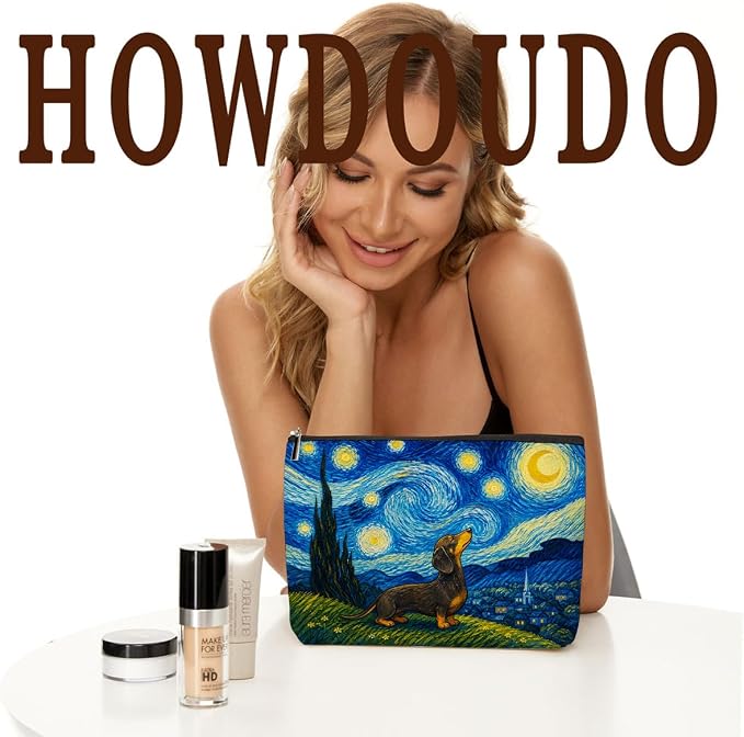 Starry Sky Dachshund Makeup Bag Cute Dog Cosmetic Bag Gifts for Women 02 | Durable Travel Organizer Pouch for Women, Outdoor Portable Toiletry Bag, Christmas Birthday Gift for Mom Friend, Dog lovers