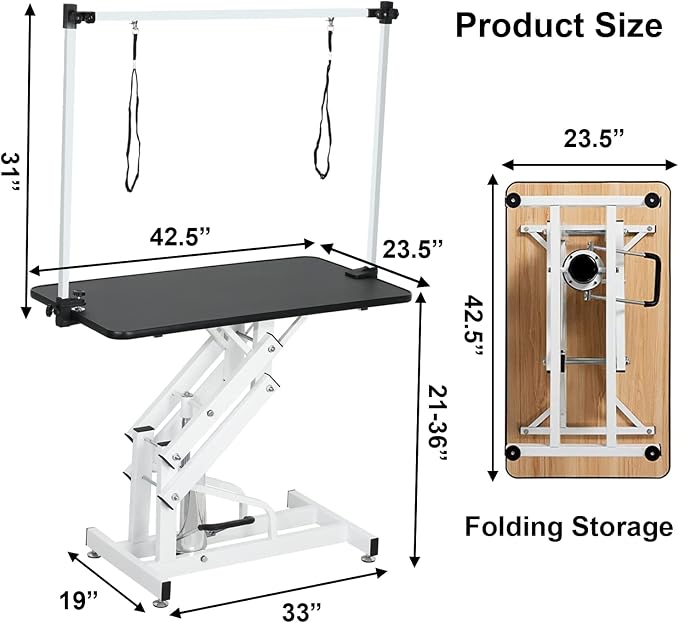 Hydraulic Pet Dog Grooming Table for Large Dogs, Heavy Duty Grooming Table with Adjustable Arm Noose, Maximum Capacity Up to 330 lbs, 42.5''/Black