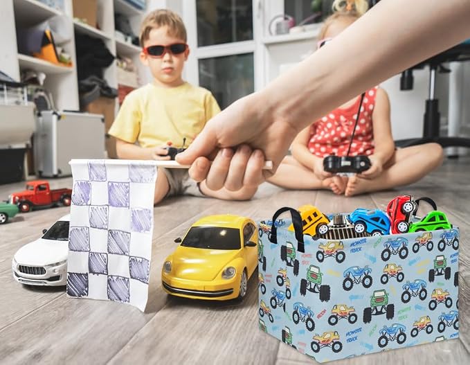 Rectangular Monster Truck Baskets Kids Gift Bins Empty Baby Basket for Boys Toy Storage Basket Organizer Bin Box Room Decor for Home(Monster Truck)