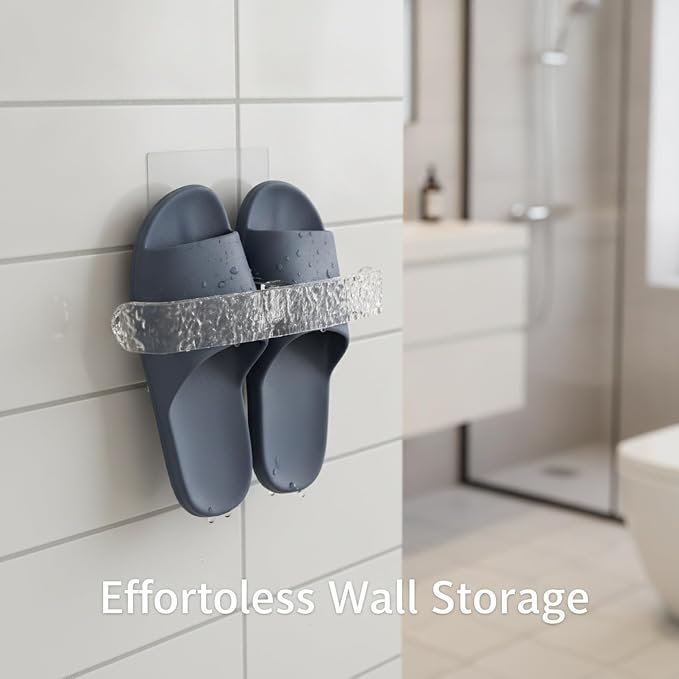 Sturdy PET Plastic Wall Slipper Rack, Adhesive No-Drill Shoe Organizer for Smooth Surfaces, Vertical Storage Caddy (1 Pack)