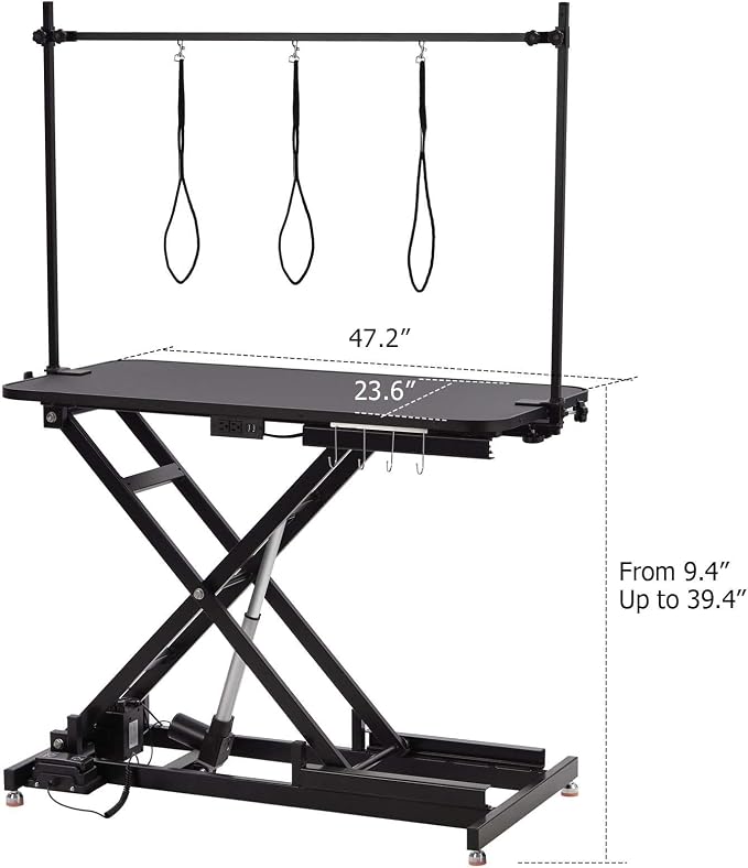 Professional Electric Grooming Table for Dogs At Home, Capacity 264LBS | Black Dog Grooming Table Height Adjustable Pet Grooming Table with Dog Grooming Arm, Anti Slip Tabletop, Tool Organizer