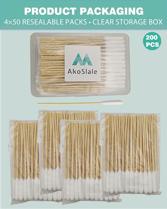 Dog Ear Cleaning Swabs 200 Count, 6 Inch Extra Long Large Cotton Swabs with Bamboo Handle, Lint-Free Pet Ear Cleaner Tool for Dogs Ear Wax Removal, Grooming Care Supplies Value Pack