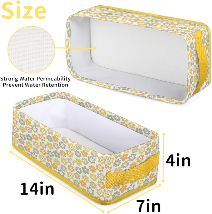 Daisy Fresh Flowers Bathroom Storage Basket, Foldable with Handle Open Countertop Paper Towel Decorative Box, Toilet Tank Top Shelf Baskets for Home Closet Bedroom Living Room Office