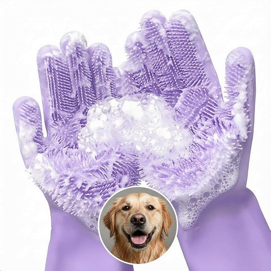 Cat & Dog Shampoo Gloves with 3000 Soft Bristles | 2-in-1 Dog Bath Gloves for Massage, Grooming & Clean Wet or Dry