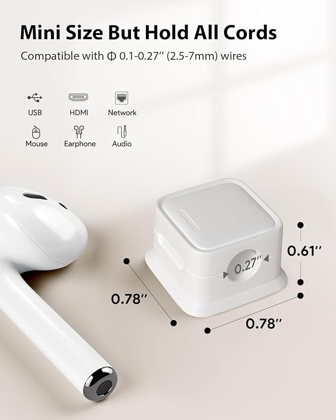 12 Pack Cord Organizer, Magnetic Cable Clips, Under Desk Management, White | 0.27in Cable Compatible,Strong Adheive Wire Holder Keeper,Easy Open Phone Charger Holder for Home Car Desk Nightstand Office