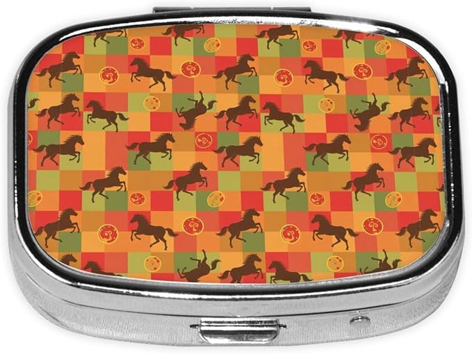 Mini Pill Organizer Moisture-Proof Design Daily Vitamin Case Compact Purse Carry Essential, Horse Red Plaid