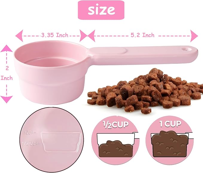 Joyinjojo Dog Food Scoop 1 Cup 1/2 Cup - Melamine Dog Food Measuring Cup, Pet Food Scoop for Dog Cat...Comfortable Long Handle for Easy to Scoop Food