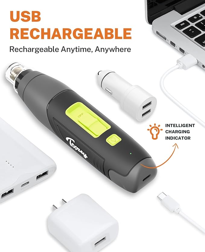 Toozey Dog Nail Grinder with LED Light & 3 Speeds — Quiet Rechargeable Electric Pet Nail Trimmer for Small, Medium, Large Dogs and Cats, USB-C Charging
