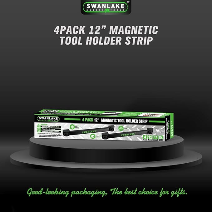 SWANLAKE GARDEN TOOLS 4-Piece 12" Magnetic Tool Holder Storage Organizer, Wall Mount Rack Garage Organization, Magnetic Strip for Garage Organization