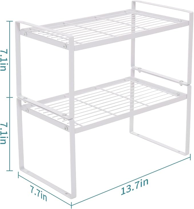 MiaLi Cabinet Organizer Shelf, Set of 2 Metal Counter Shelves Spice Rack, Stackable Kitchen Bathroom Organizers and Storage, White