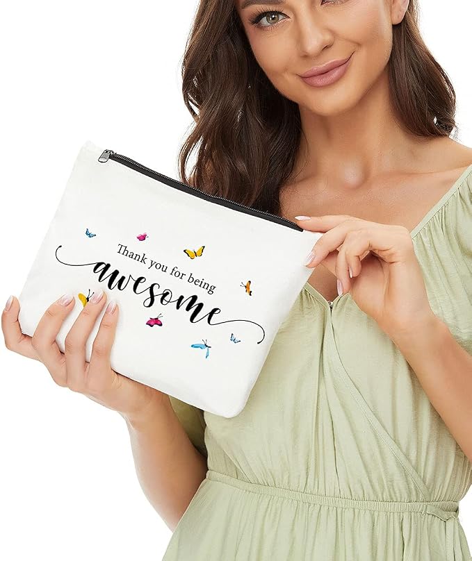 Thank You Gifts Makeup Bag, Employee Appreciation Gifts Cosmetic Bags | Positive Inspirational Travel Toiletry Bag, Quotes Inspirational Gifts for Women Girls Daughter Friend Thank You Awesome