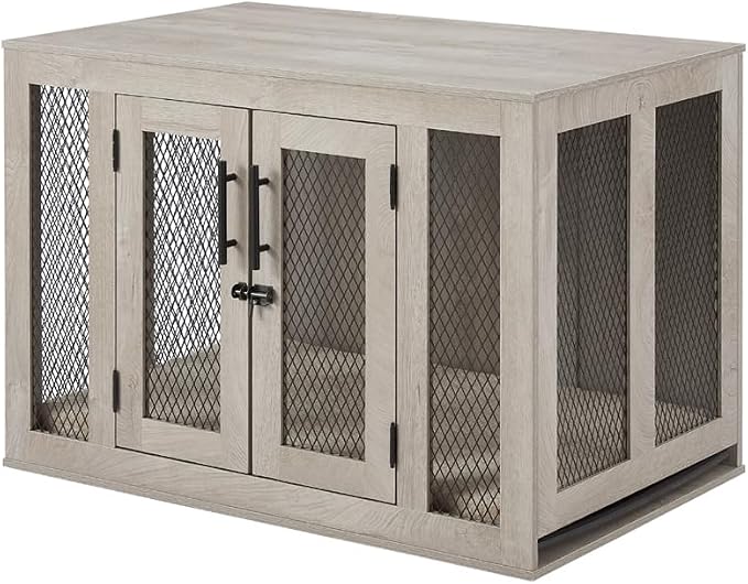 unipaws 37 Inch Furniture Style Dog Crate with Cushion and Tray | Mesh Dog Kennels with Double Doors, End Table Dog House, Medium Crate Indoor Use