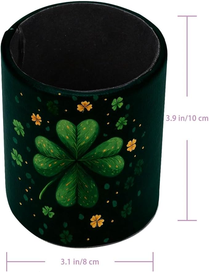 Faux Leather Pen Holder for Desk, Pencil Organizer Cute Clover Pen Cup Desk Decor Makeup Brush Holder Storage for Office Home