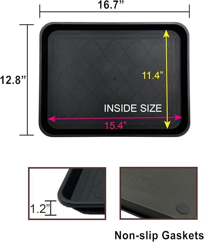 PetLike Boot Tray for Entryway Indoor/Outdoor, Hard Plastic Pet Food Mat 2pack,16.7 x 12.8 INCH Waterproof Shoe Tray, Multi-Purpose Trays for Boots, Shoes, Pets, Garden