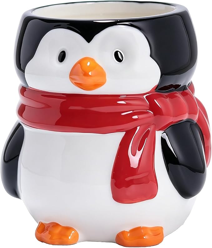 Ceramic Penguin Shaped Pen Pencil Holder for Desk Decoration Accessories Penguin Decor Makeup Brush Pen Cups Succulent Plant Pot Office School Ideal Gifts for Women, Mom or Birthdays