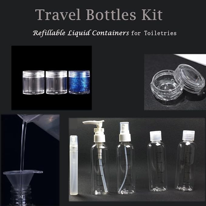 Clear Travel Toiletry Bag TSA Approved Toiletry Cosmetic Bags Men Women & Travel Bottles set for Toiletries TSA Approved Travel Bottle 3.4 oz Leak Proof Refillable & Travel Containers for Toiletries