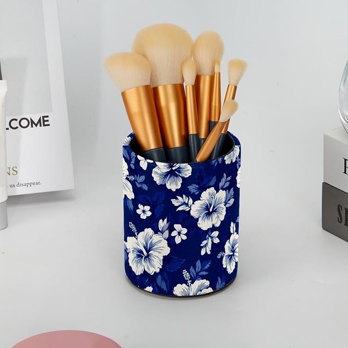 Faux Leather Pen Holder for Desk, Pencil Organizer Flowers Pen Cup Desk Decor Makeup Brush Holder Storage for Office Home